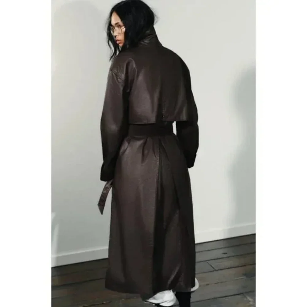 ZARA LONG WAXED TRENCH COAT WITH CORDUROY CUFFS - Picture 6 of 10